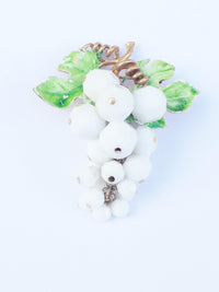 Vintage Gold Tone Grapevine White Faceted Beaded Grapes Brooch Pin - Hers and His Treasures