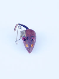 1960's Wooden Mouse Brooch Pin W/ Rhinestone Eyes www.hersandhistreasures.com