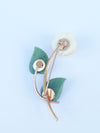 Gold Filled Celluloid Rose Brooch Pin W/ Jade Leaves