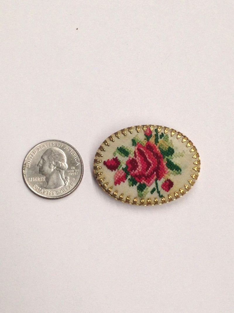 Needlepoint Rose Brooch Pin - Hers and His Treasures