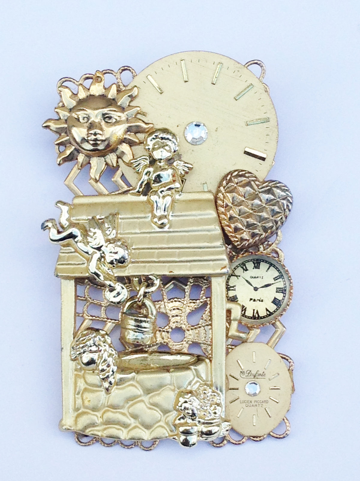 Gold Tone Angels On The Well Brooch Pin www.hersandhistreasures.com