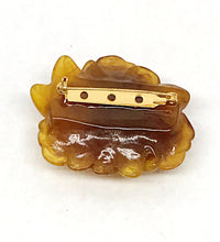 Vintage Amber Plastic Flower Cluster Brooch Pin With Rhinestones - Hers and His Treasures