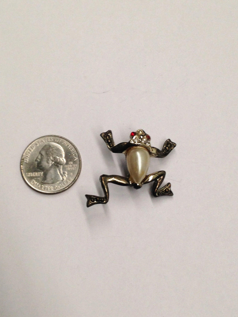 Vintage Decorative Rhinestone Frog Brooch Pin - Hers and His Treasures