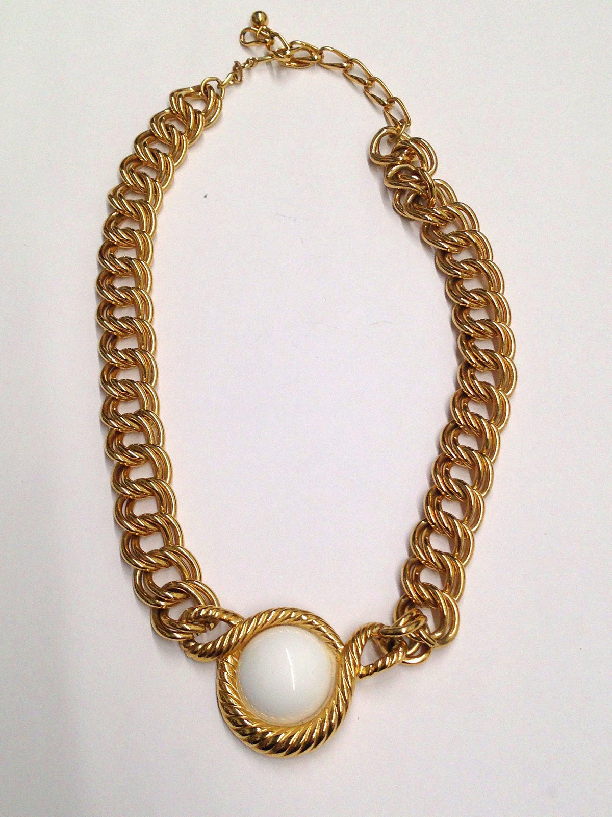Trifari White Cabochon Gold Chain Necklace - Hers and His Treasures