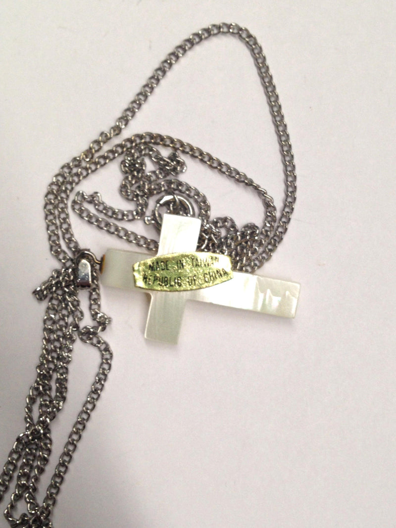 Vintage Imitation Mother Of Pearl Cross Necklace - Hers and His Treasures