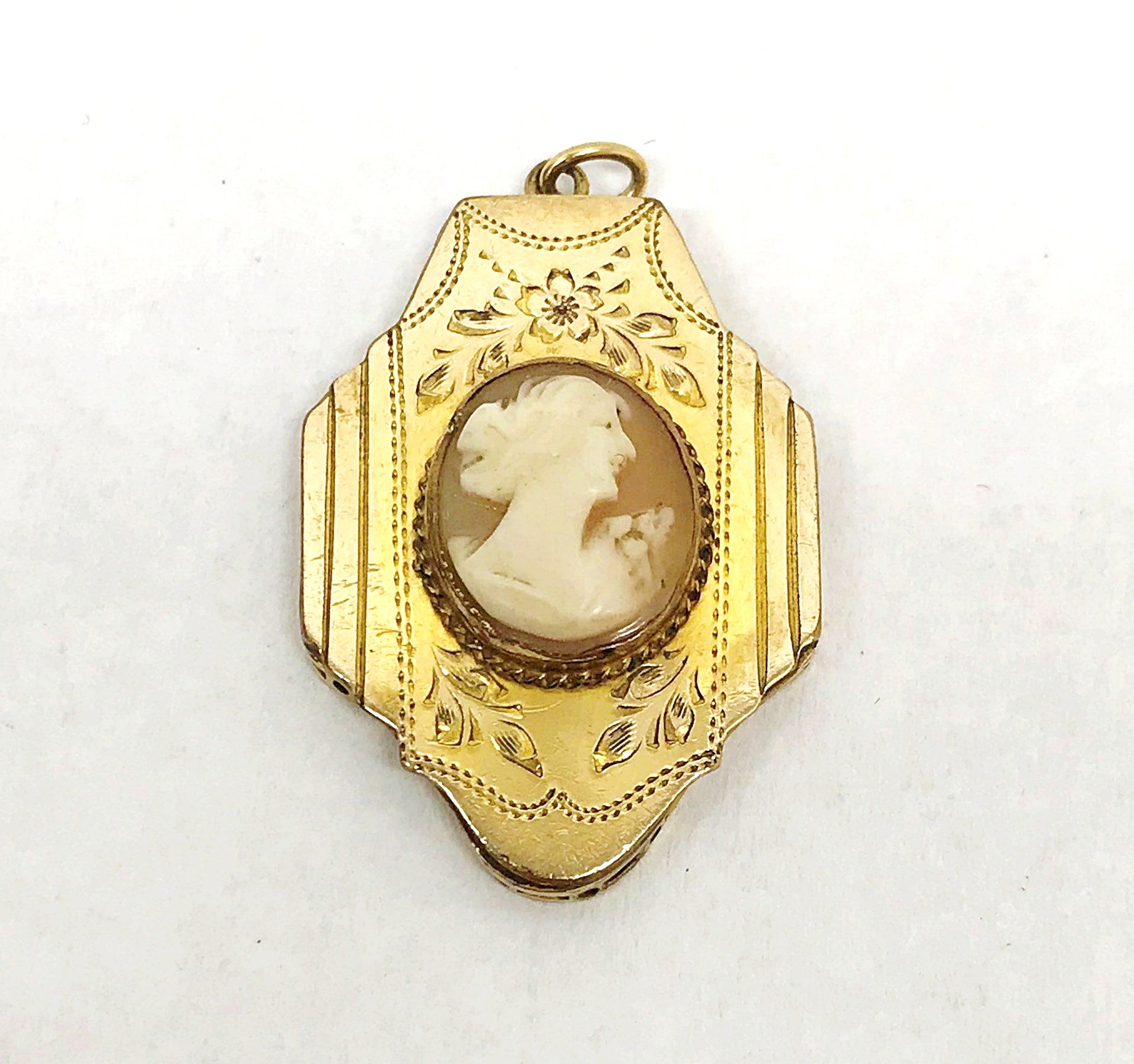 Vintage Hamilton Carved Shell Cameo Gold Tone Necklace Pendant - Hers and His Treasures