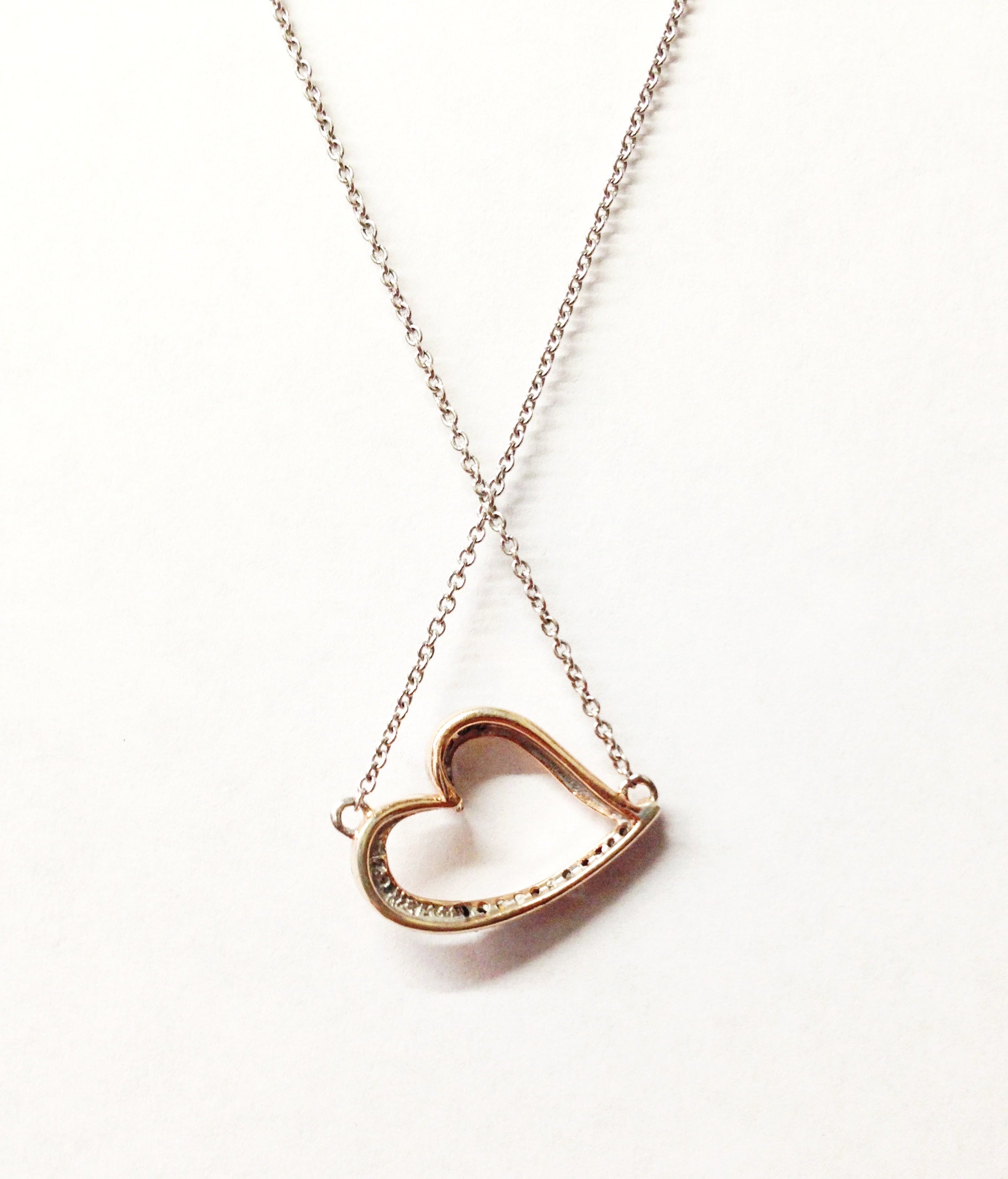 Rose Gold Over Sterling Silver CZ Heart Necklace - Hers and His Treasures
