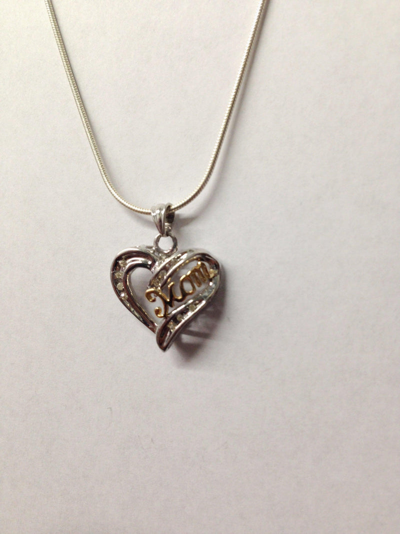 Sterling Silver Diamond Heart Mom Necklace - Hers and His Treasures