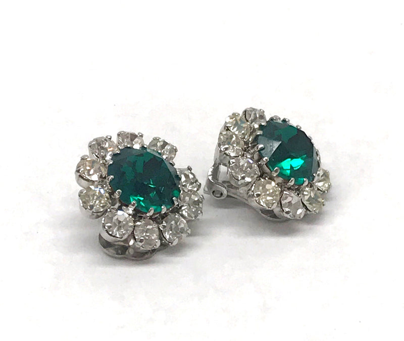 Vintage Green and Clear Crystal Rhinestone Earrings Made in Austria - Hers and His Treasures