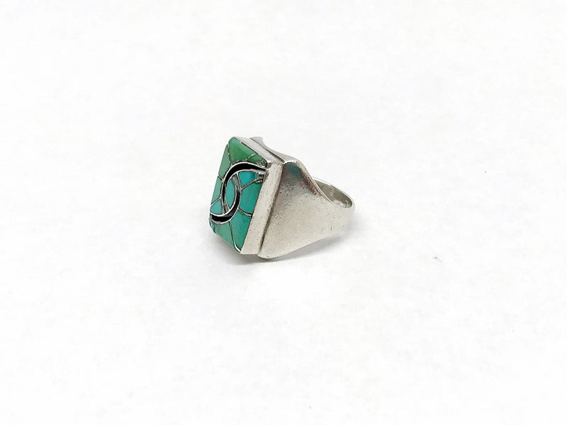 1980's Amy Quandelacy Zuni Turquoise Channel Inlay Sterling Silver Ring - Hers and His Treasures