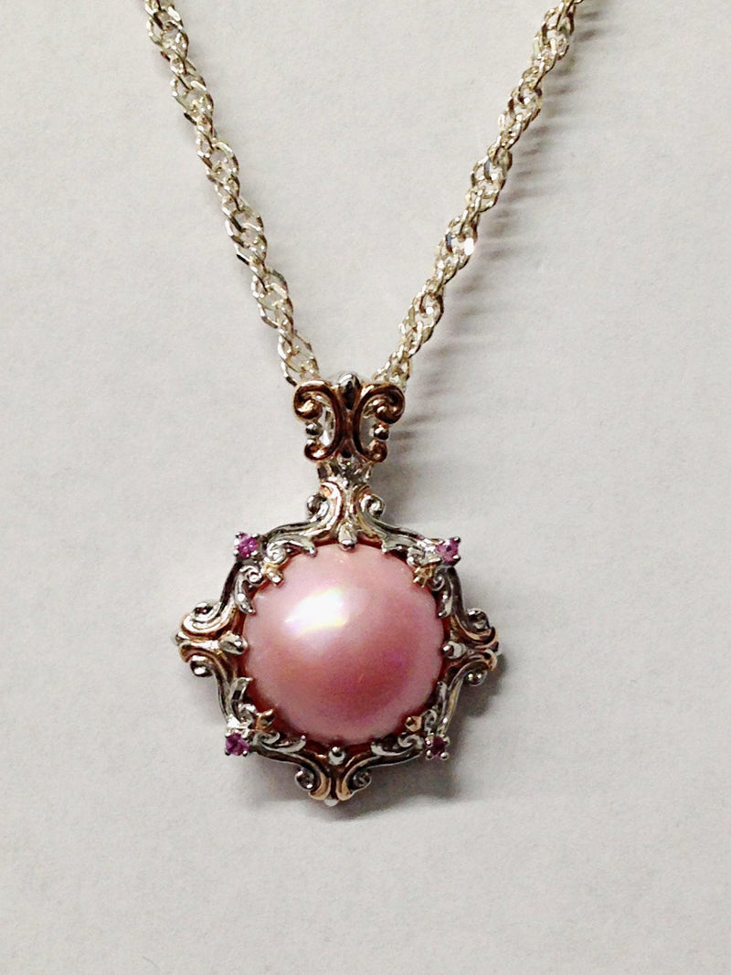 Pink Cabochon Sterling Silver Necklace - Hers and His Treasures