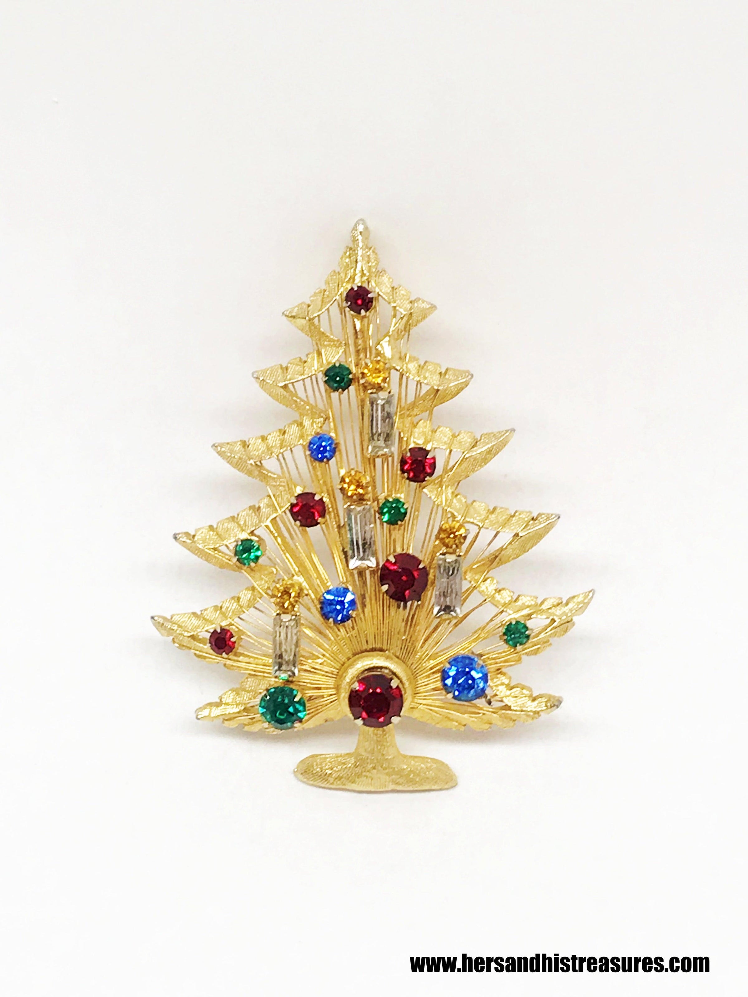 Christmas Wreath Brooch Pin Gold Tone Candle Rainbow Rhinestones 2 Quality