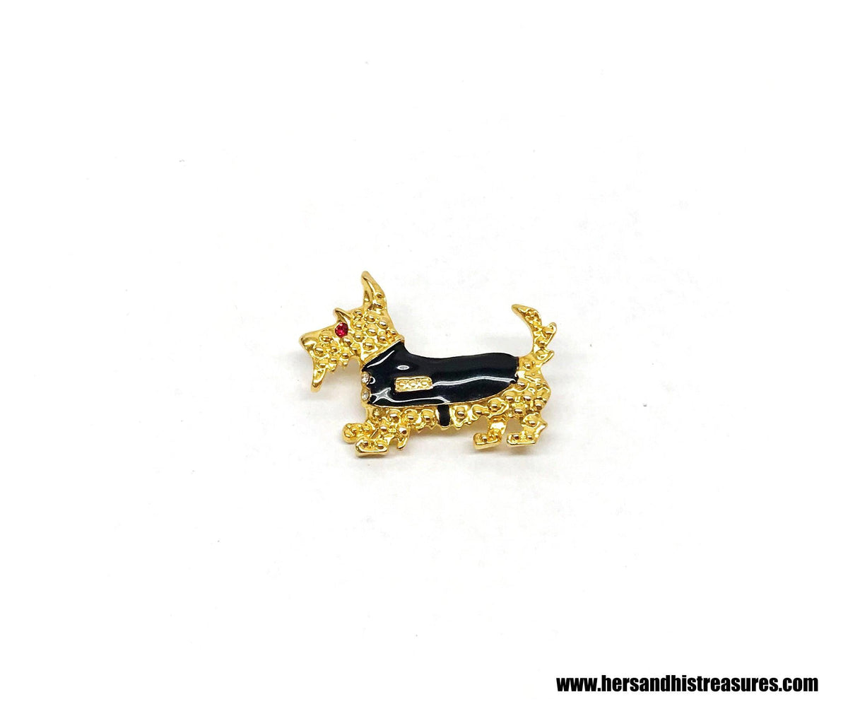 Schnauzer Dog Enamel & Rhinestone Gold Tone Brooch Pin - Hers and His Treasures