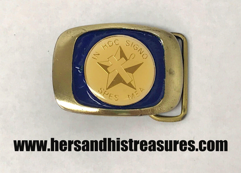 Vintage In Hoc Signo Spes Mea Brass Belt Buckle - Hers and His Treasures