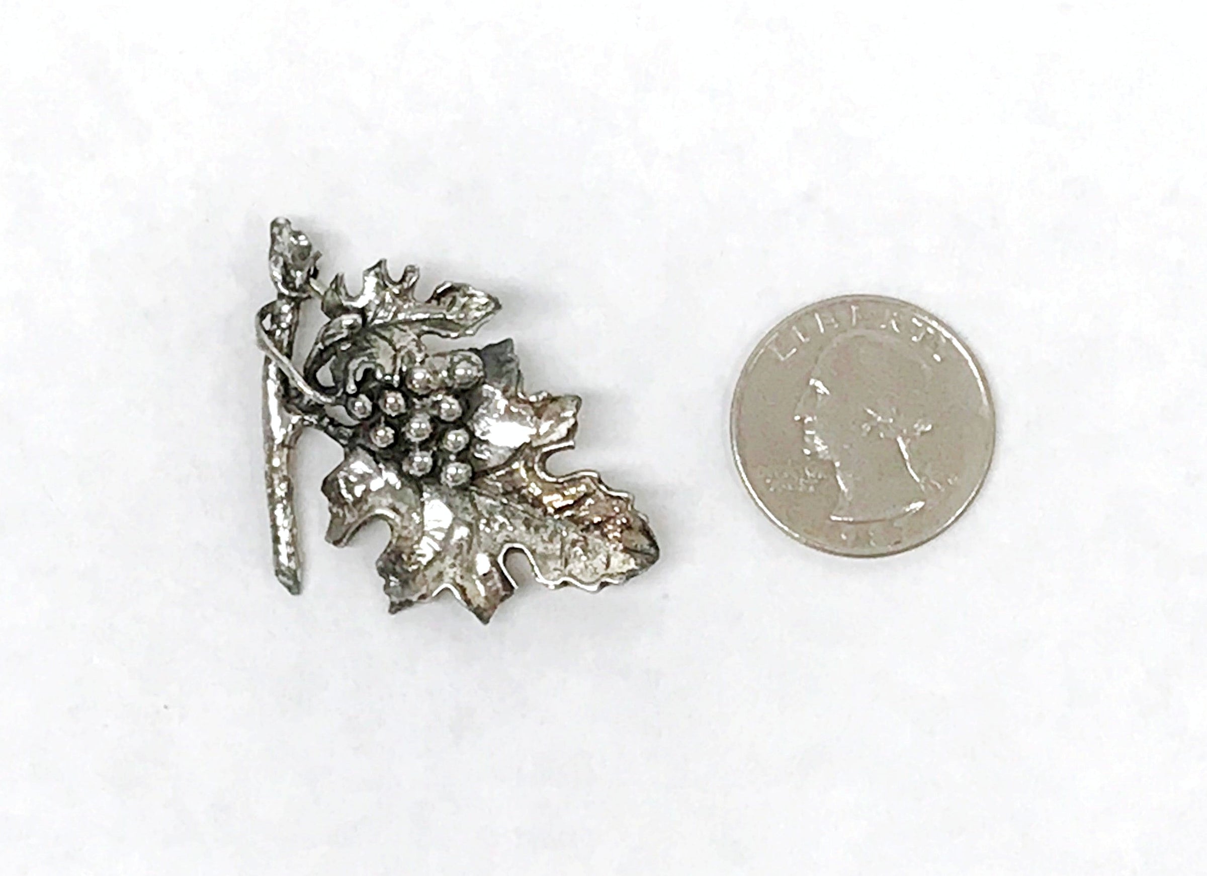 Vintage Danecraft Grapevine Bunch Leaf .925 Sterling Silver Brooch Pin - Hers and His Treasures