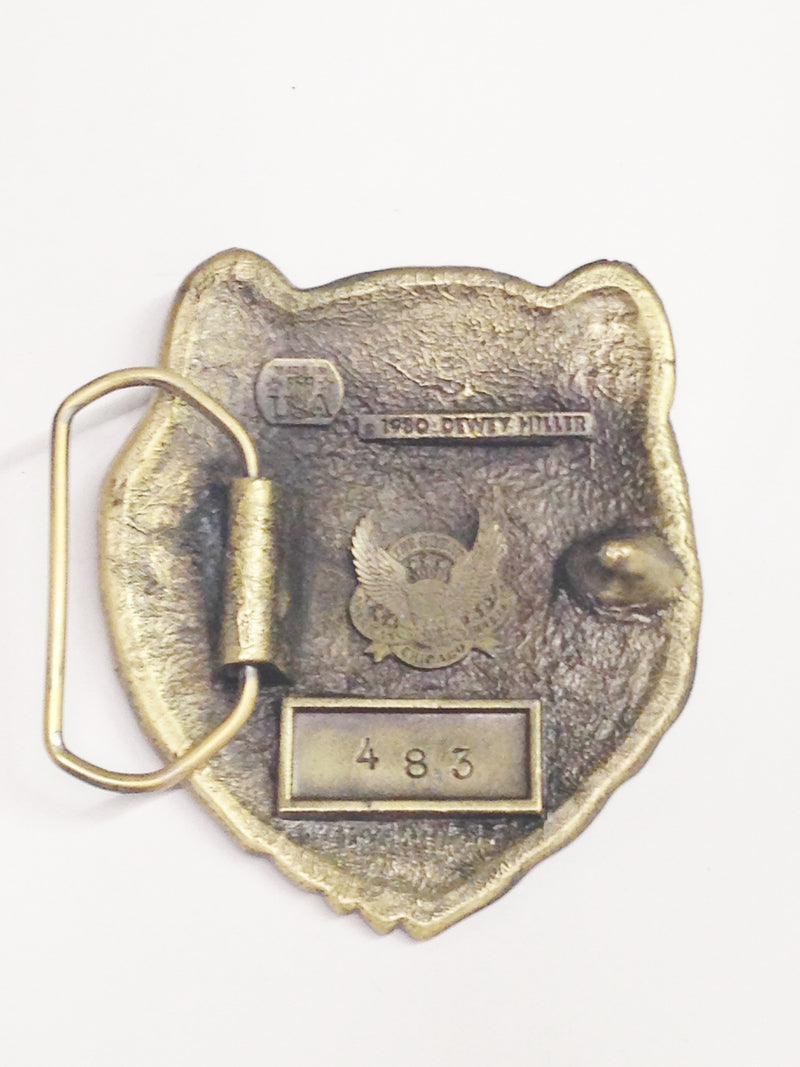 1980 Solid Brass Bear Belt Buckle USA 483 Dewey Miller The Great American Buckle Co.