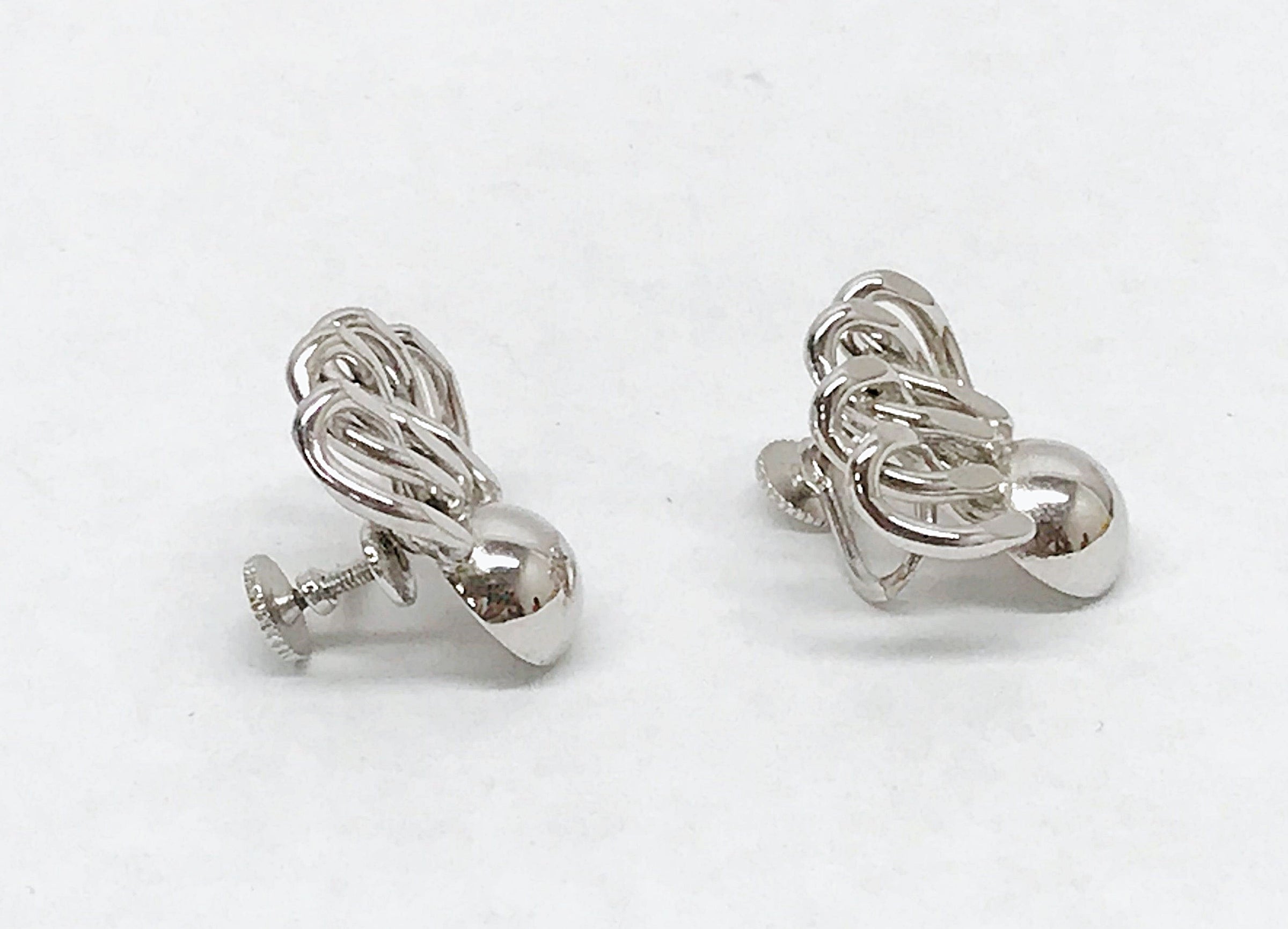 Vintage 1950's Sperry Modernist Silver Tone Screw Back Earrings - Hers and His Treasures