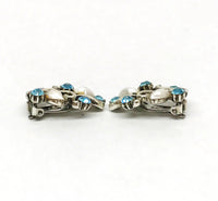 Lisner Blue Rhinestone and Faux Pearl Silver Tone Clip-On Earrings - Hers and His Treasures
