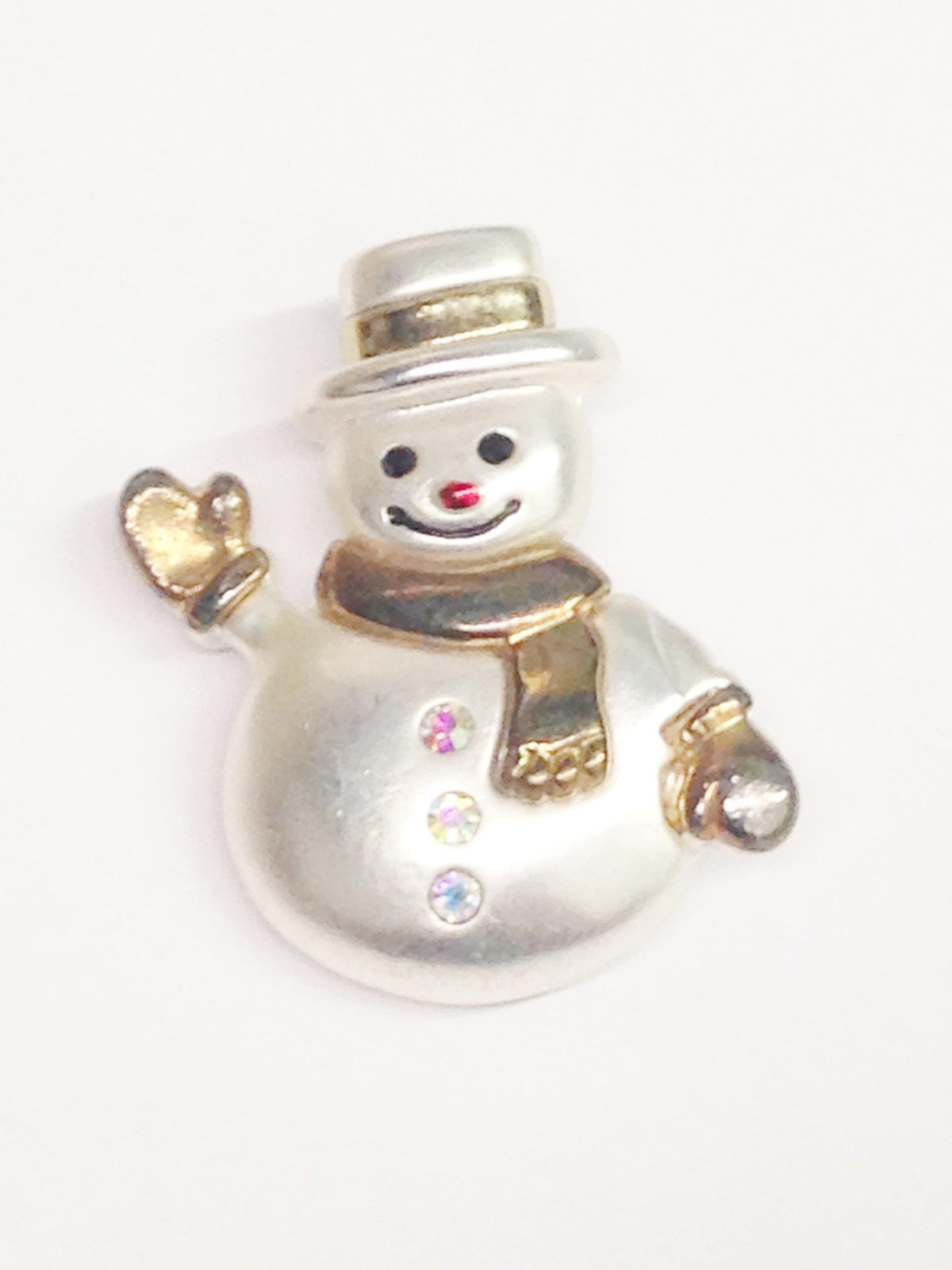 Silver Tone Snowman Christmas Brooch W/ Rhinestones - Hers and His Treasures