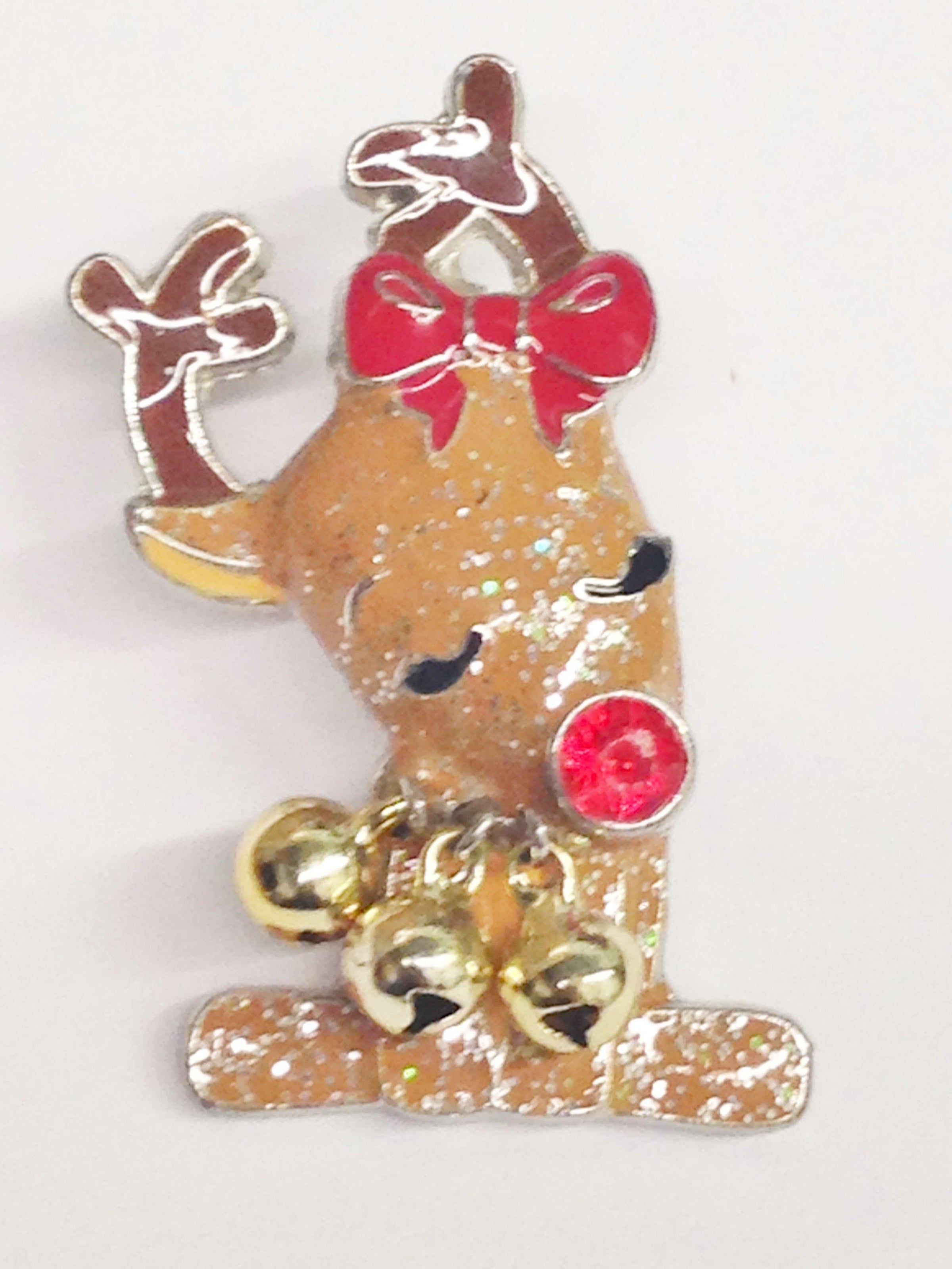 Vintage Rudolph The Red Nose Reindeer Brooch Pin With Bells - Hers and His Treasures