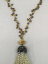 Vintage Beaded Necklace With Faux Pearl Dangling Tassel - Hers and His Treasures