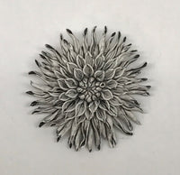 Carved Black and White Flower Brooch Pin and Earring Set