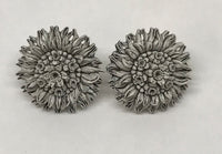 Carved Black and White Flower Brooch Pin and Earring Set