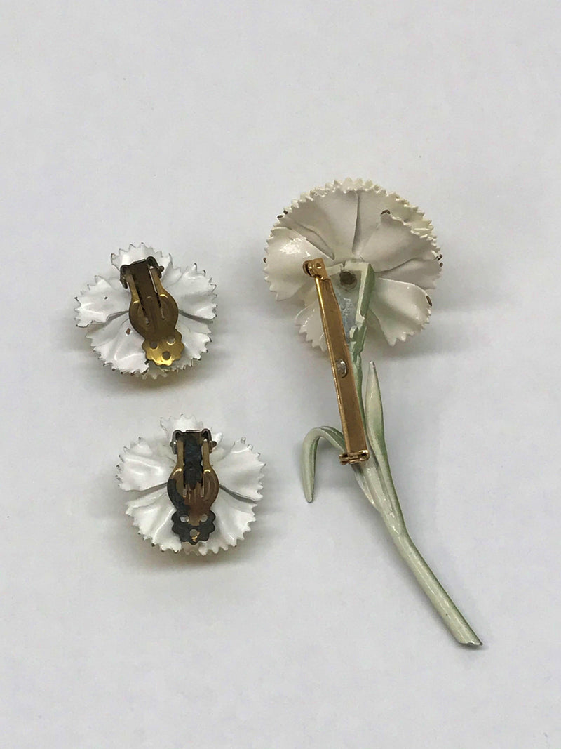 Vintage Metal Yellow and White Carnation Flower Jewelry Set - Hers and His Treasures