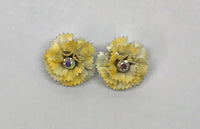 Vintage Metal Yellow and White Carnation Flower Jewelry Set - Hers and His Treasures
