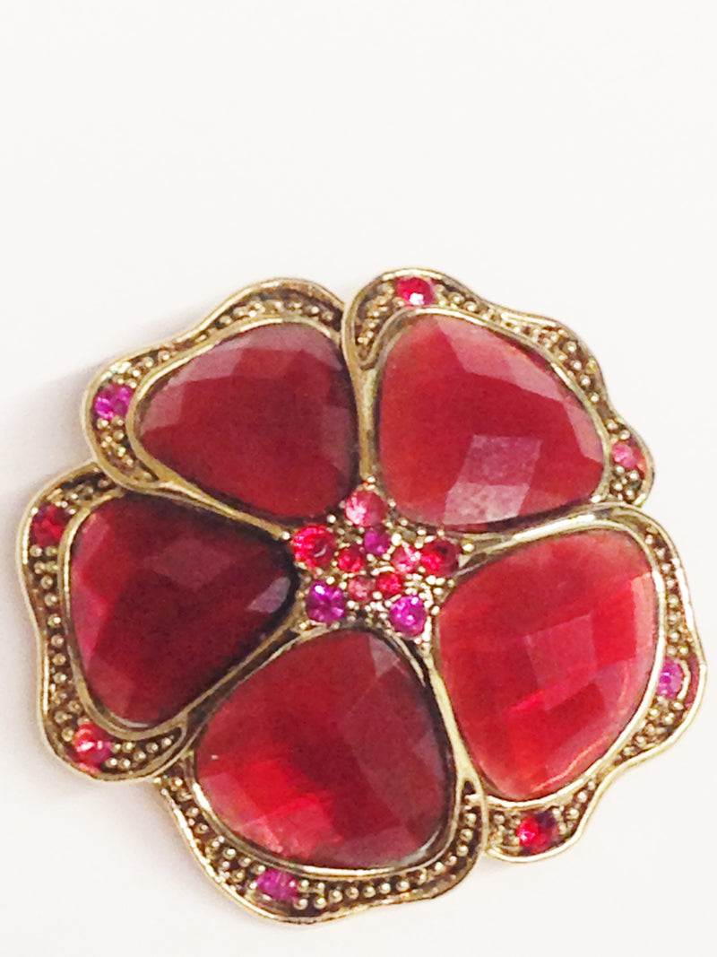 LC Liz Claiborne Red And Pink Rhinestone Flower Brooch Pin www.hersandhistreasures.com