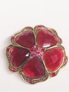 LC Liz Claiborne Red And Pink Rhinestone Flower Brooch Pin