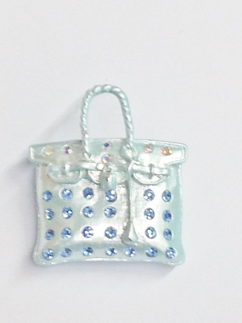 Light Blue Rhinestone Purse Brooch Pin - Hers and His Treasures