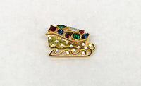 Monet Gold Tone Christmas Sleigh with Rhinestones Brooch Pin - Hers and His Treasures