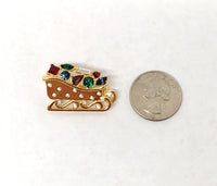 Monet Gold Tone Christmas Sleigh with Rhinestones Brooch Pin - Hers and His Treasures