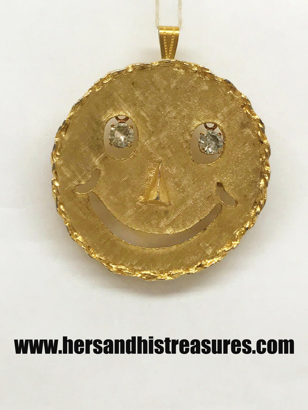 Vintage Gold Tone Smiley Face Necklace Pendant Or Brooch - Hers and His Treasures