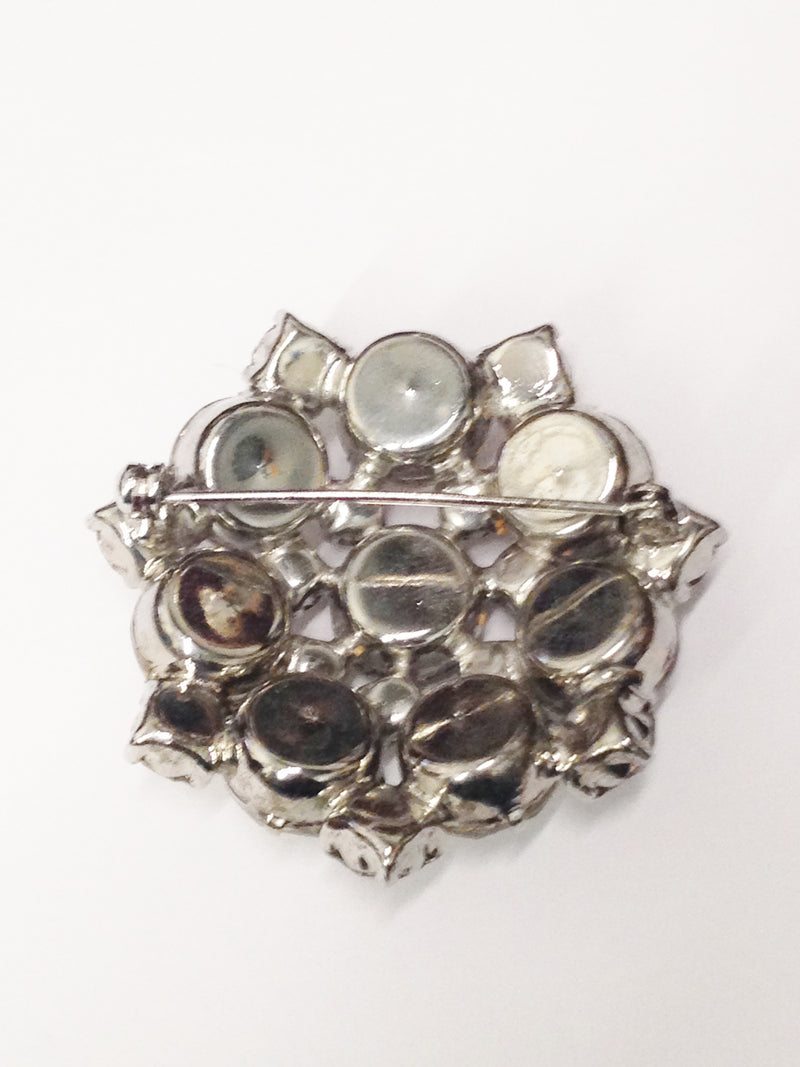 1940's Estate Jewelry Clear Rhinestone Brooch Pin and Clip On Earring Set