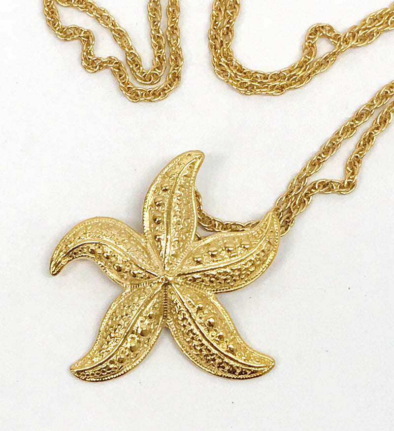 Vintage Gold Tone Textured Starfish 30" Necklace - Hers and His Treasures