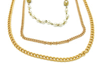 Vintage Triple Strand Chain Link Necklace with Faux Pearls - Hers and His Treasures
