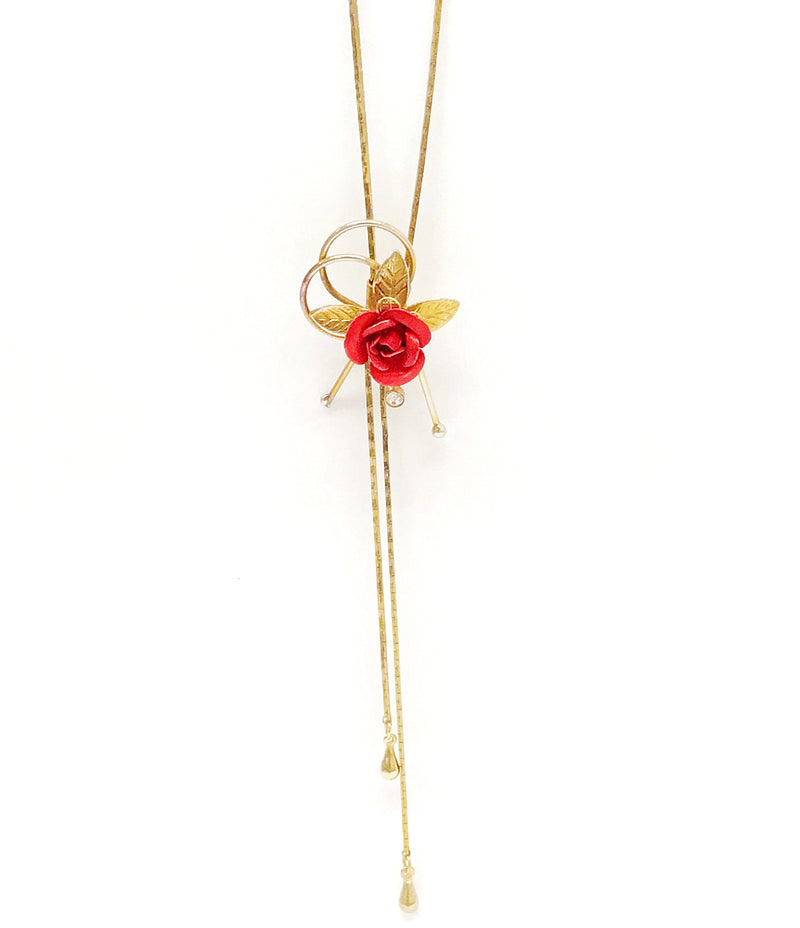 Vintage Metal Red Rose Lariat Slide Necklace - Hers and His Treasures