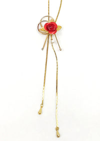 Vintage Metal Red Rose Lariat Slide Necklace - Hers and His Treasures