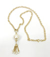 Gold Tone Chain Link Necklace With Faux Pearl Tassel - Hers and His Treasures