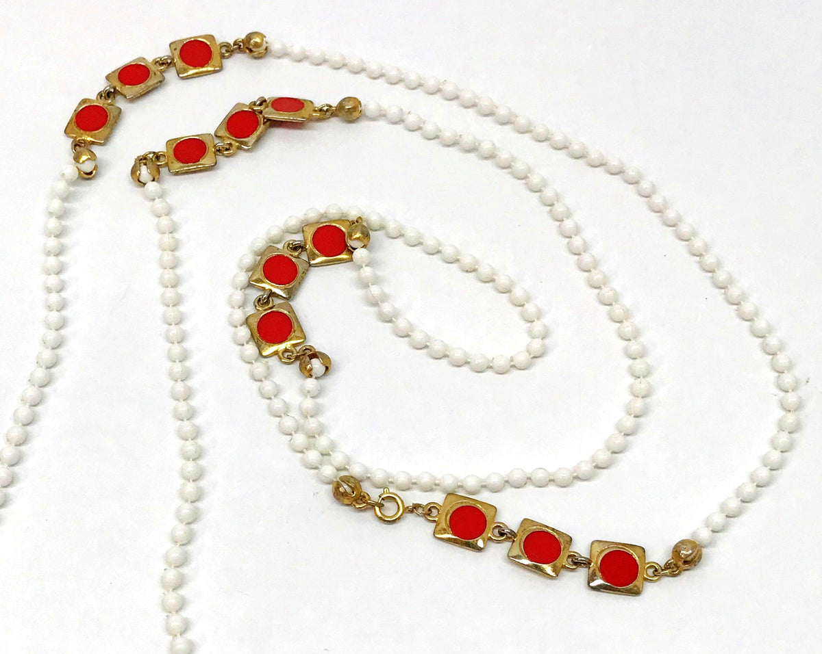 Retro White Plastic Bead Necklace 52" - Hers and His Treasures