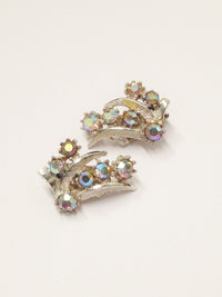 1940's Estate Jewelry AB Aurora Borealis Gold Tone Clip On Earrings www.hersandhistreasures.com