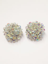 HOBE Aurora Borealis AB Beaded Cluster Clip On Estate Jewelry Earrings - Hers and His Treasures