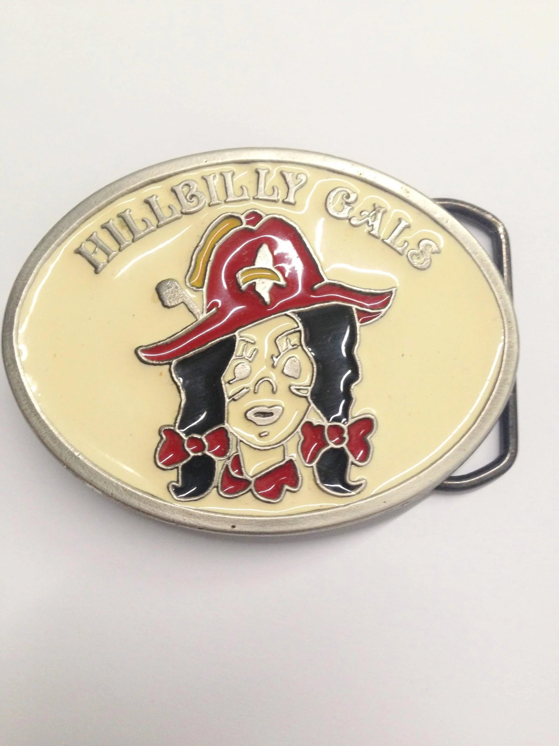 USA Made Hillbilly Gals Enamel Belt Buckle 2375 Hers and His Treasures