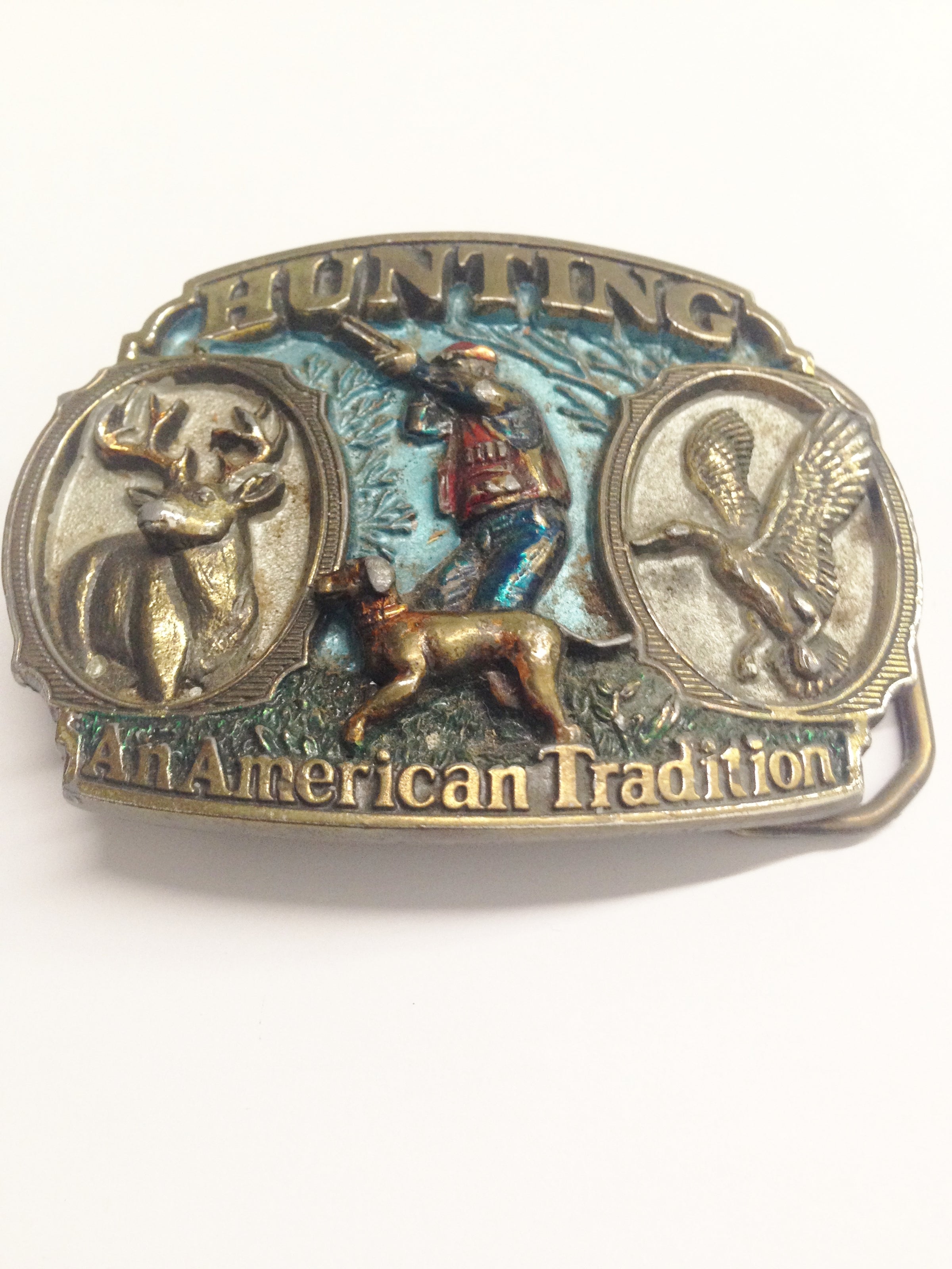 1986 Great American Belt Buckle Co. Hunting An American Tradition Belt Buckle