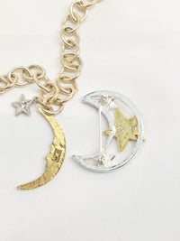 Crescent Moon And Star Necklace W/ Brooch Pin