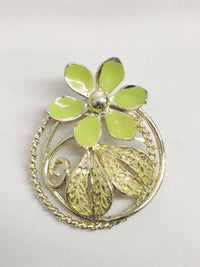Green Petal Flower Round Brooch Pin