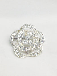 Silver Tone Clear Rhinestone Flower Brooch Pin - Hers and His Treasures