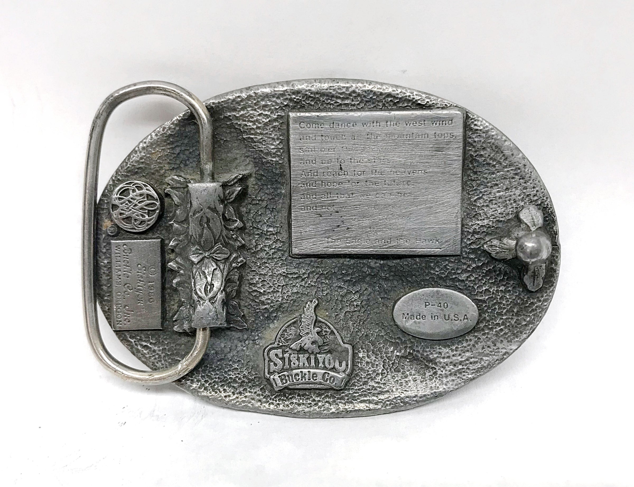 1986 Siskiyou P40 Flying Eagle and Sun Pewter Belt Buckle | USA - Hers and His Treasures